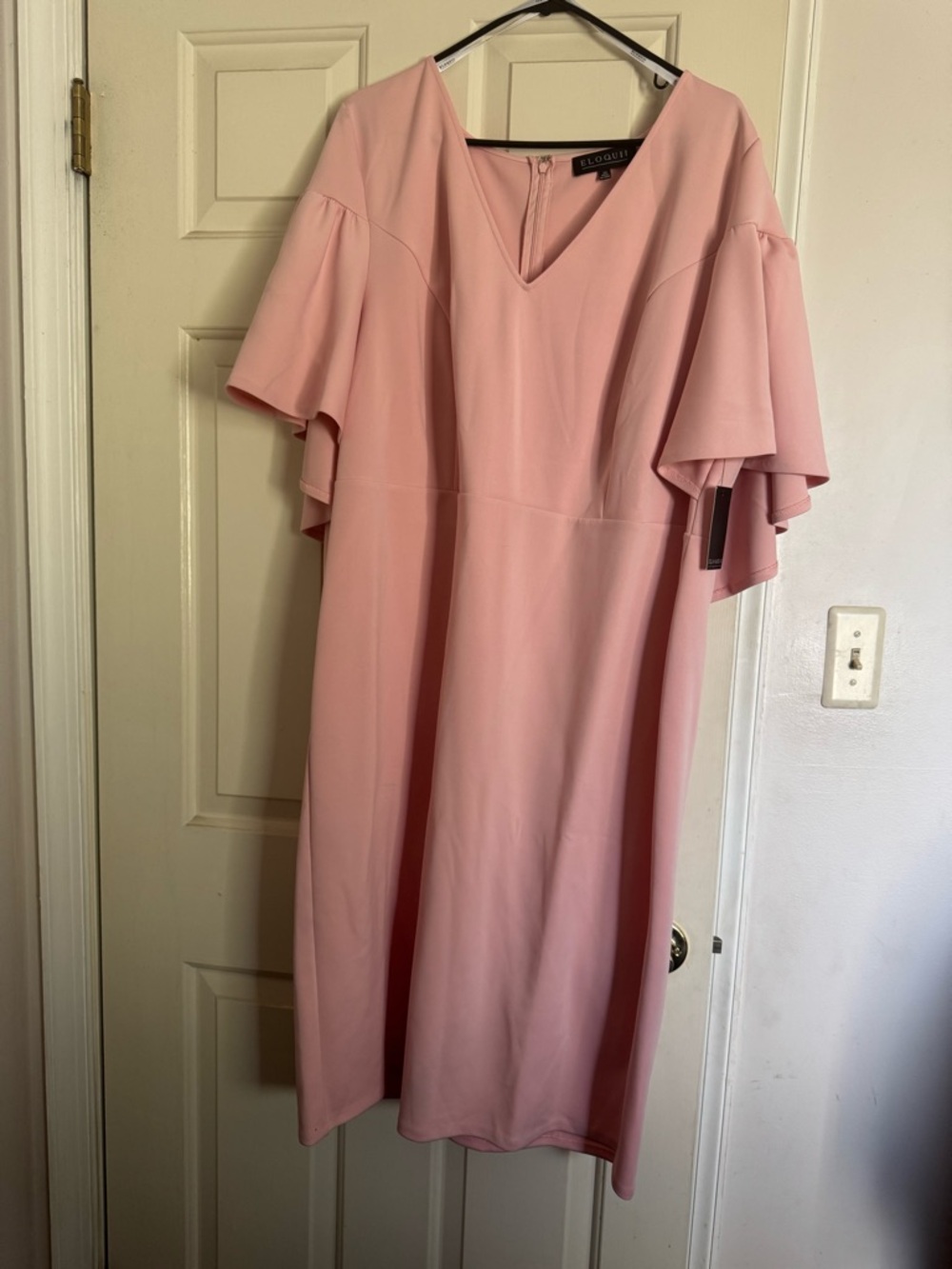 Eloquii Soft Pink V-Neck Midi Dress with Flutter Sleeves NWT